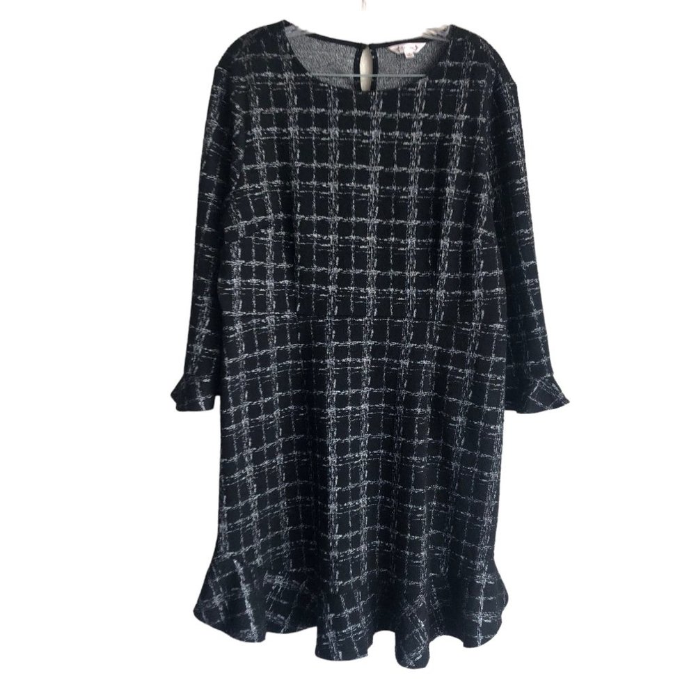Nanette Lepore Women's Dress Size 16 Black Plaid Metallic Shimmer Stretch Knee